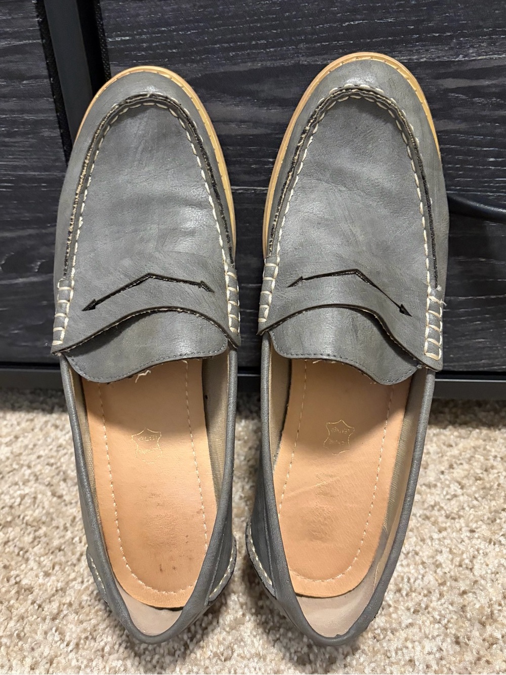 Women’s Gray Leather Loafers -Slip-On Dress Shoes